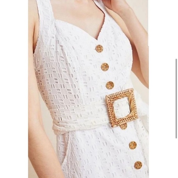Anthropologie White Belted Eyelet Shorts Romper with Pockets- Size 8 - Picture 4 of 16